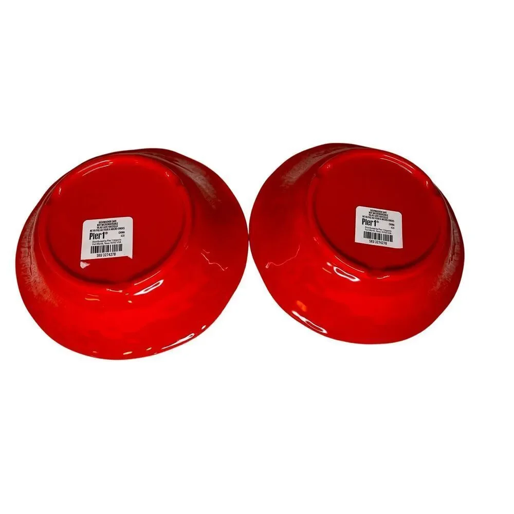 NWT Pier 1 Carmelo Melamine Red Crackle Set of 2 Bowls